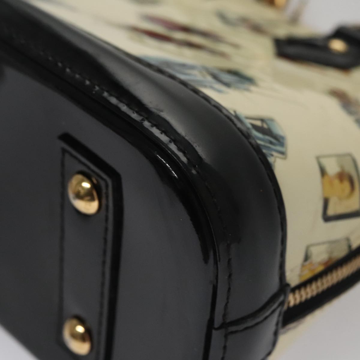 Patent Leather Handbag with Padlock and Shoulder Strap