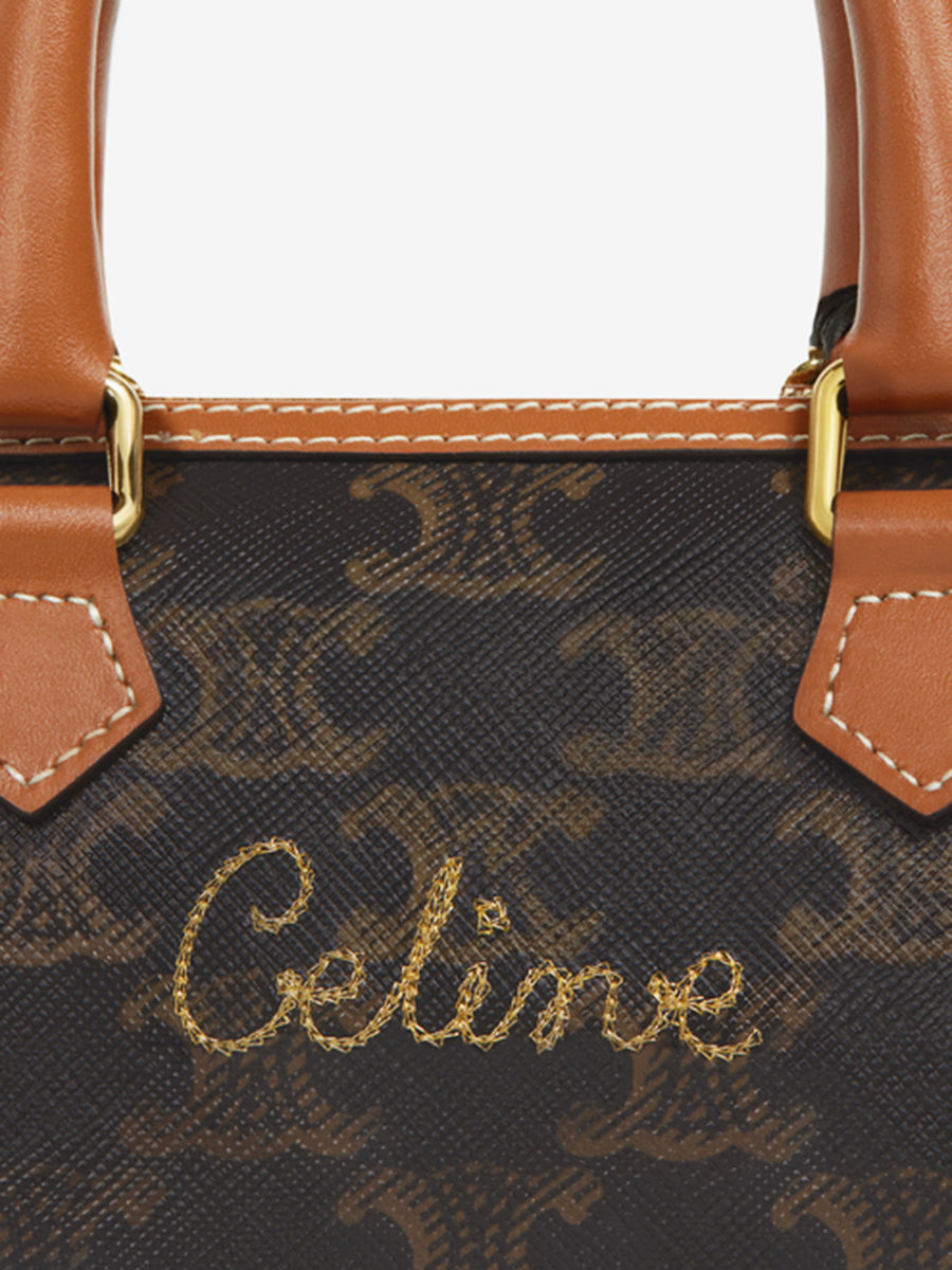 Mini Boston Bag in Triomphe Canvas with Celine Cursive
