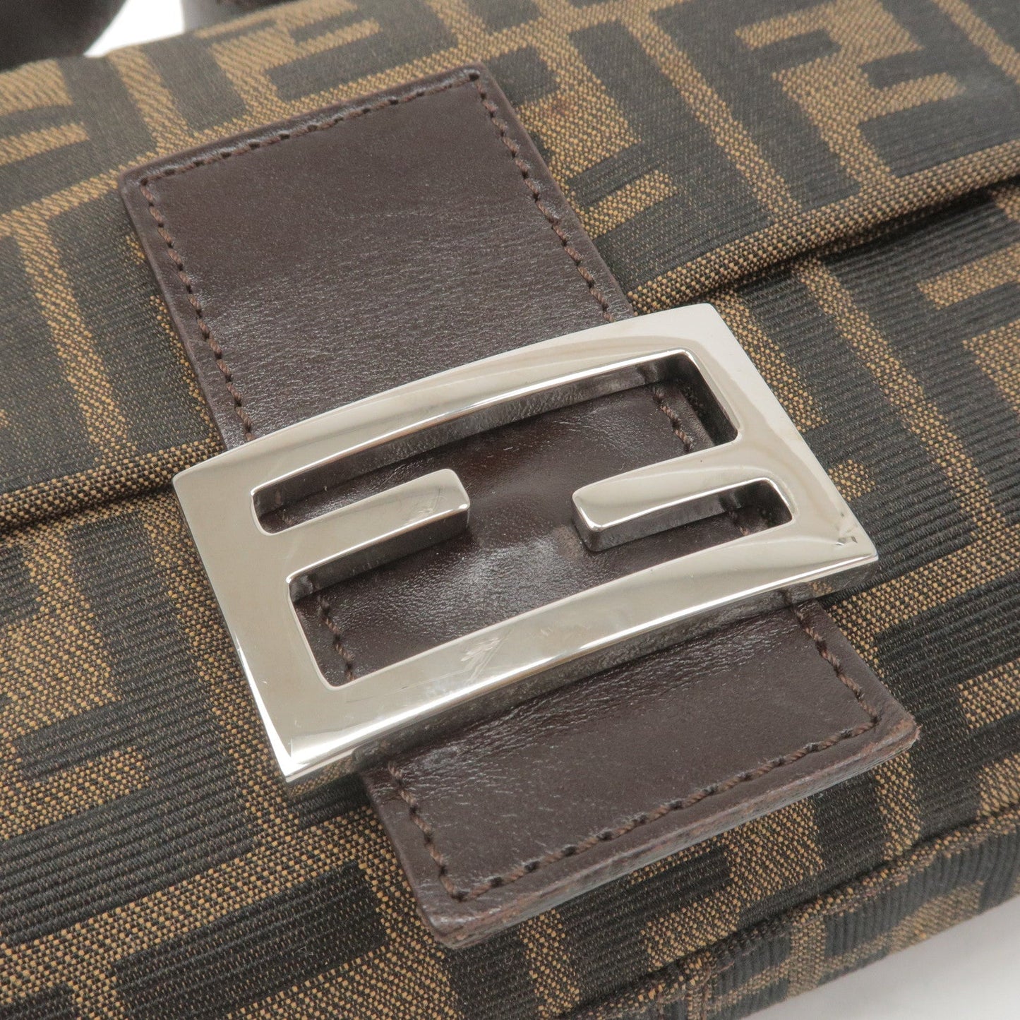 FENDI Zucca Mamma Baguette Canvas Leather Shoulder Bag 26424