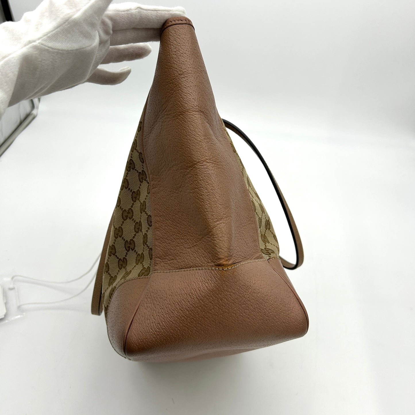 GUCCI Monogram Medium Bree Zippered Tote Beige Tabacco LA9849