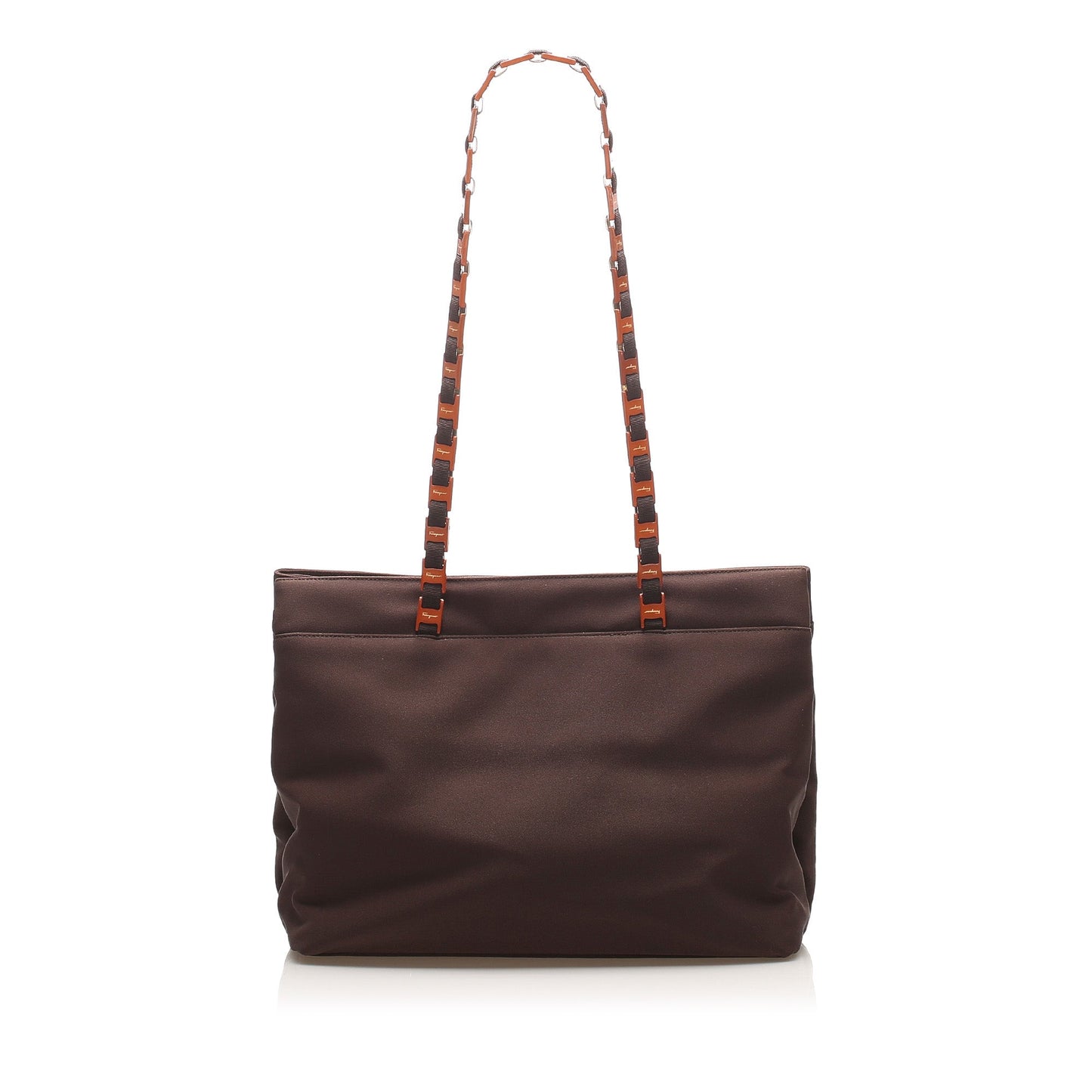 Brown Ferragamo Tiered Grosgrain Chain Tote Bag