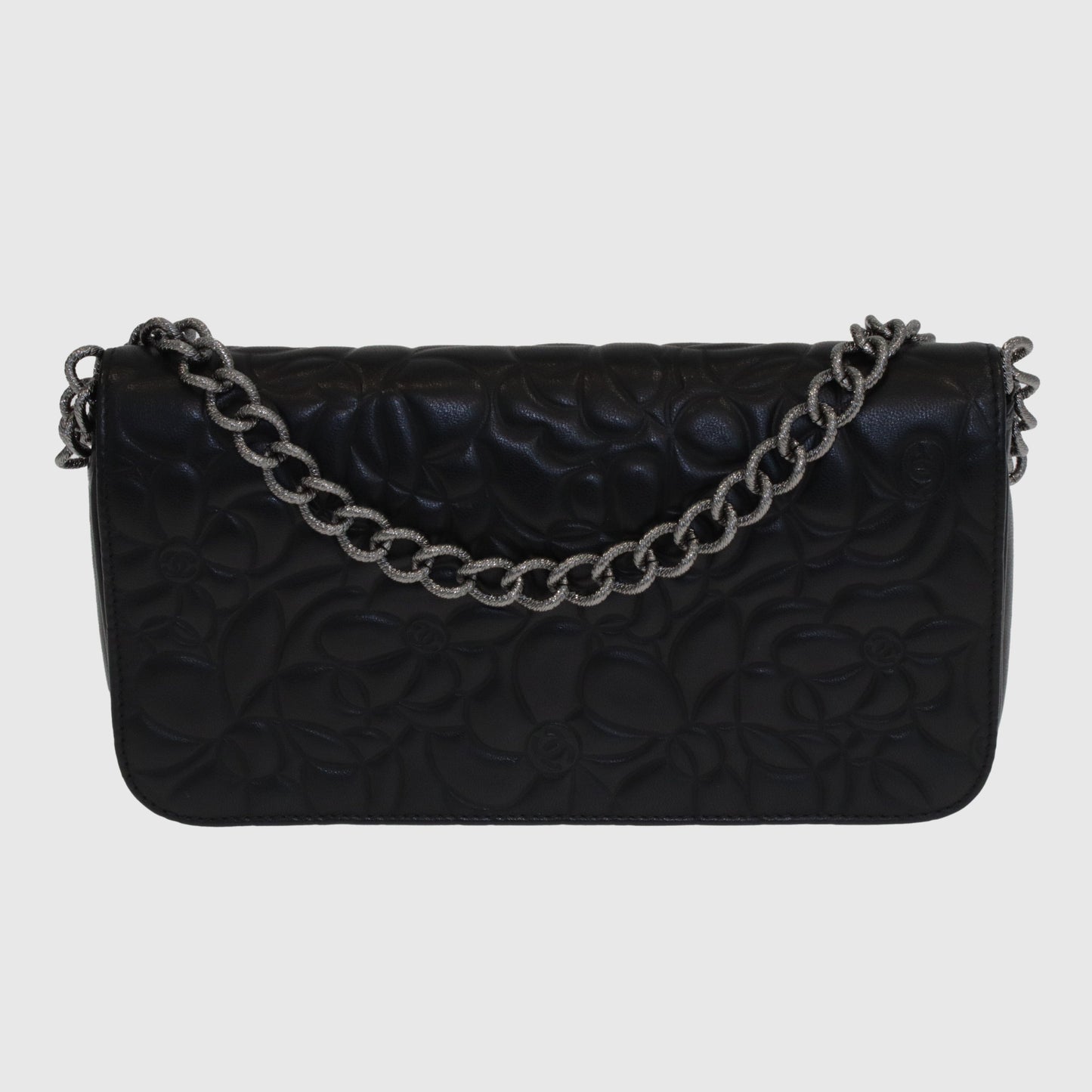 Black Camellia Embossed Flap Bag