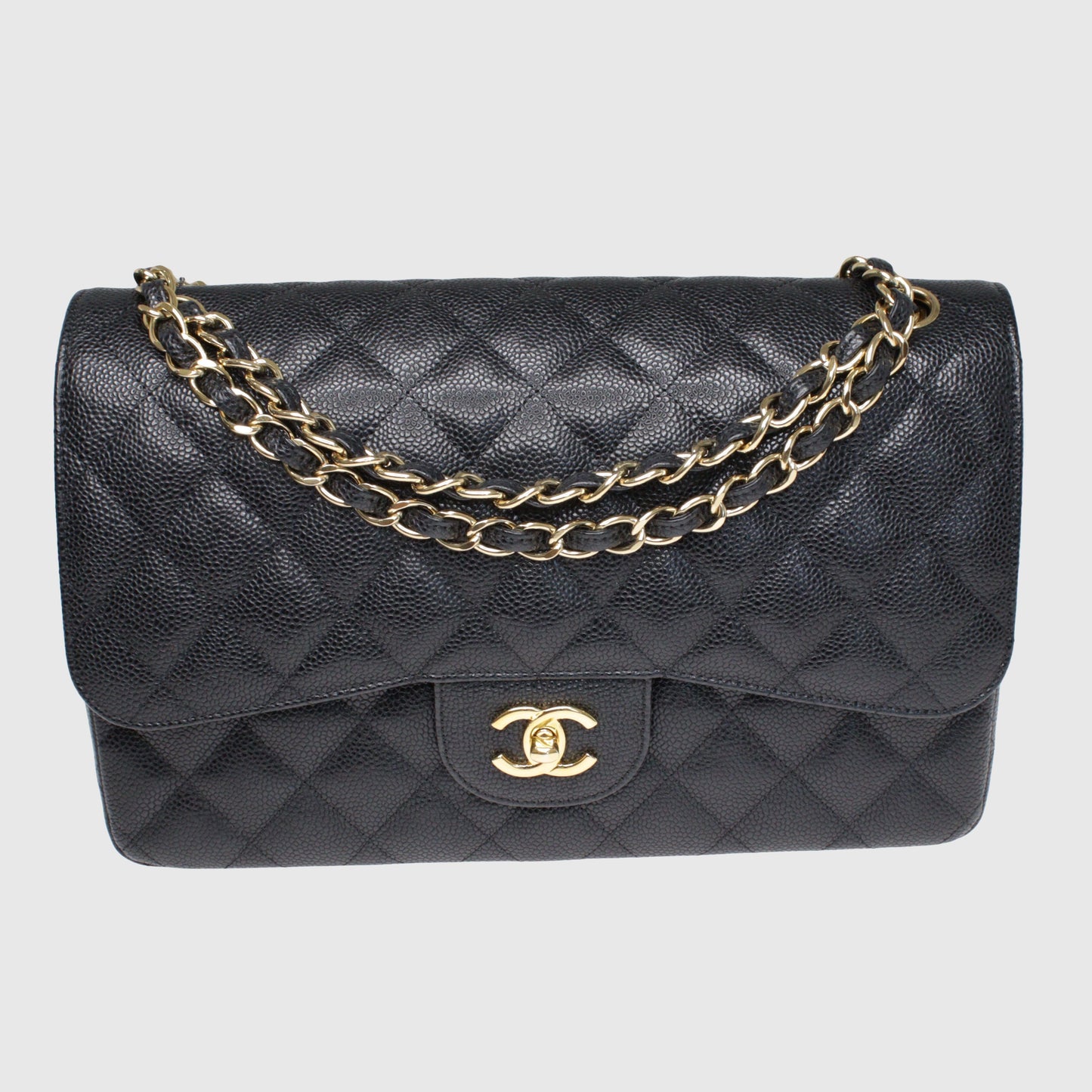 Black Jumbo Classic Caviar Double Flap Bag w/ GHW