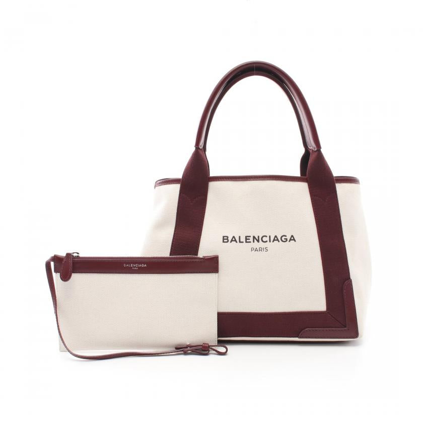 Balenciaga Navy Cabas White & Brown Canvas Tote Bag