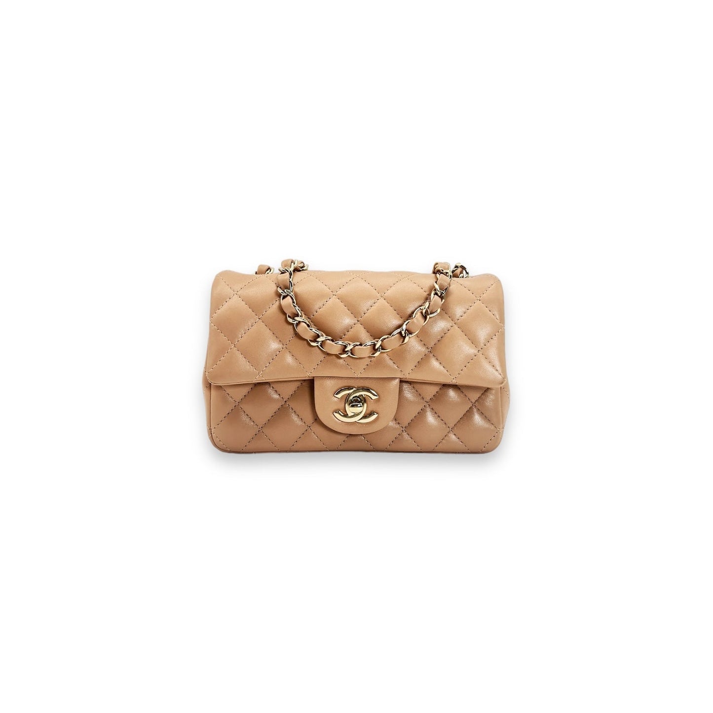 Chanel Quilted Light Beige Lambskin Mini Classic Rectangular Flap Bag