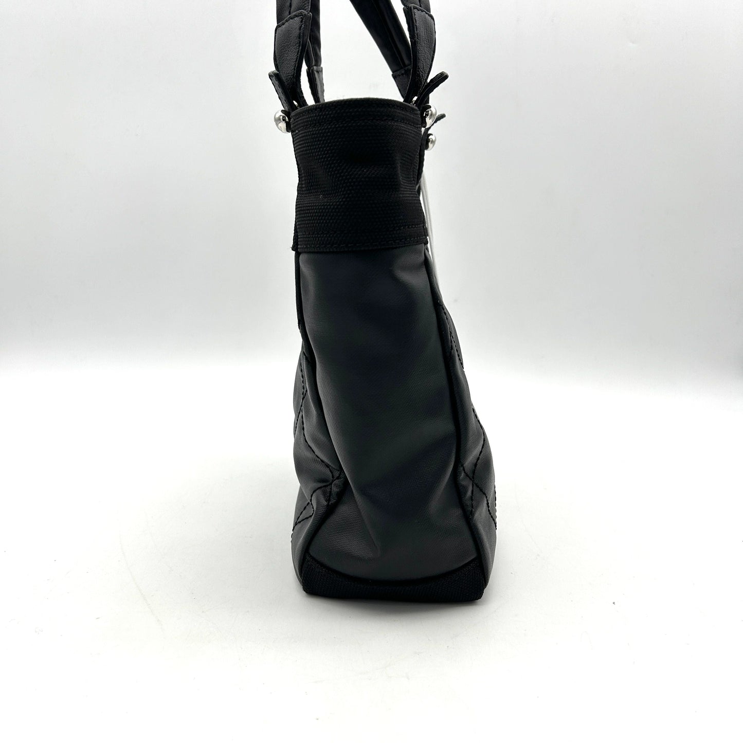 CHANEL Coated Canvas Leather Quilted Small Paris Biarritz Tote Black LA2976