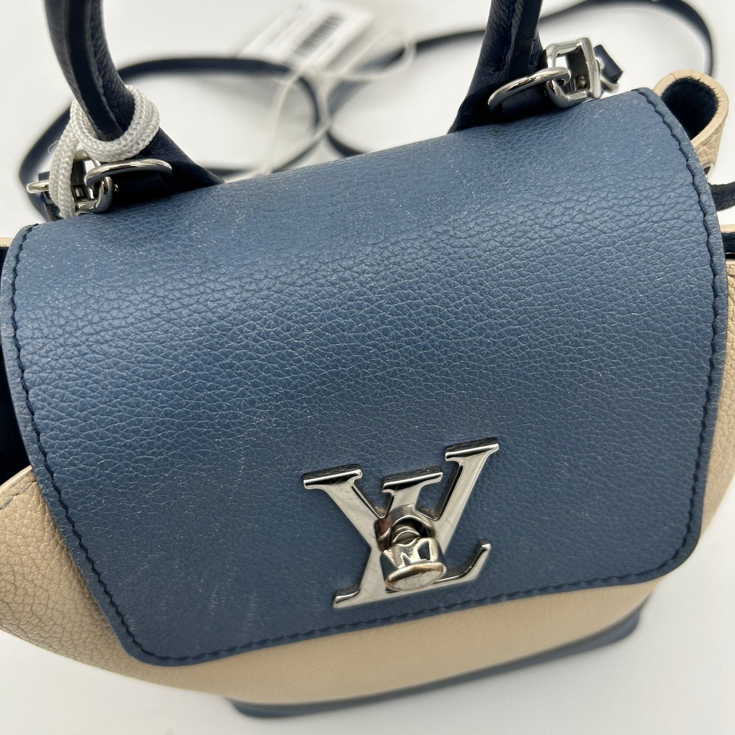 Louis Vuitton Mini Lockme Calfskin Leather Backpack Blue Ivory