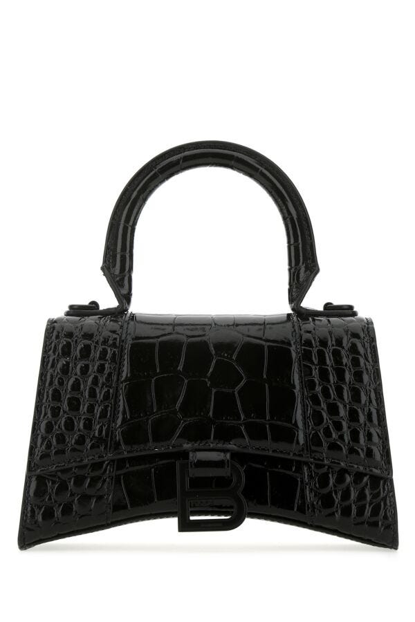 Balenciaga Woman Black Leather Hourglass Xs Handbag