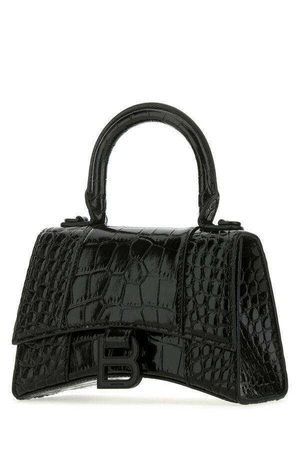 Balenciaga Woman Black Leather Hourglass Xs Handbag