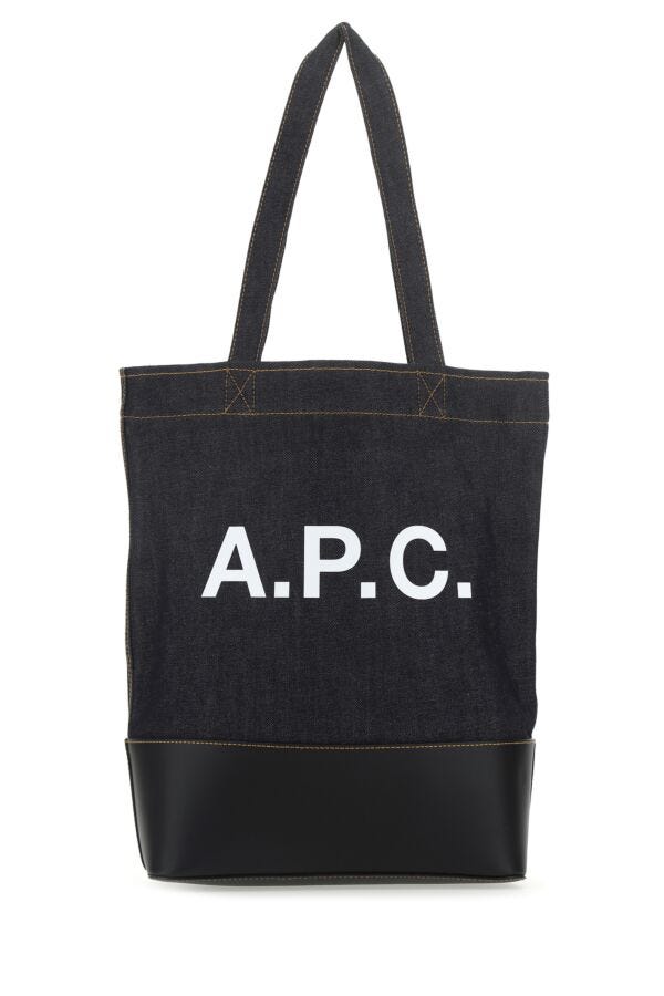 A.P.C. Man Blue Denim And Leather Shopping Bag