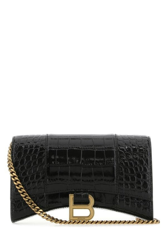 Balenciaga Woman Black Leather Hourglass Clutch