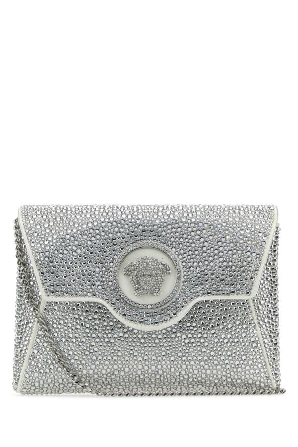 Versace Woman Embellished Satin La Medusa Clutch