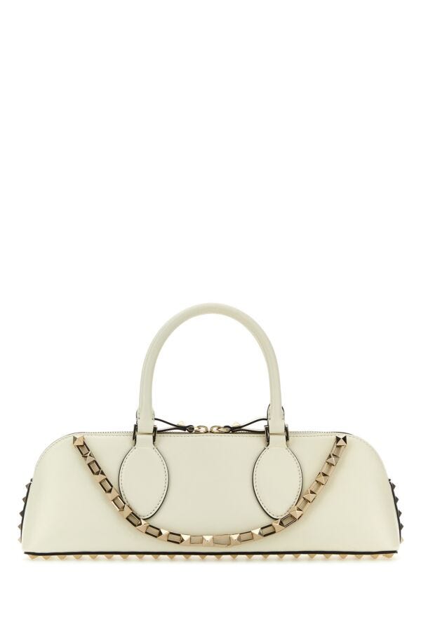 Valentino Garavani Woman Ivory Leather Rockstud East-West Handbag
