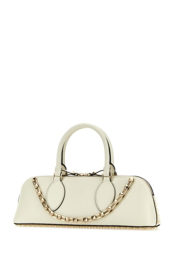 Valentino Garavani Woman Ivory Leather Rockstud East-West Handbag