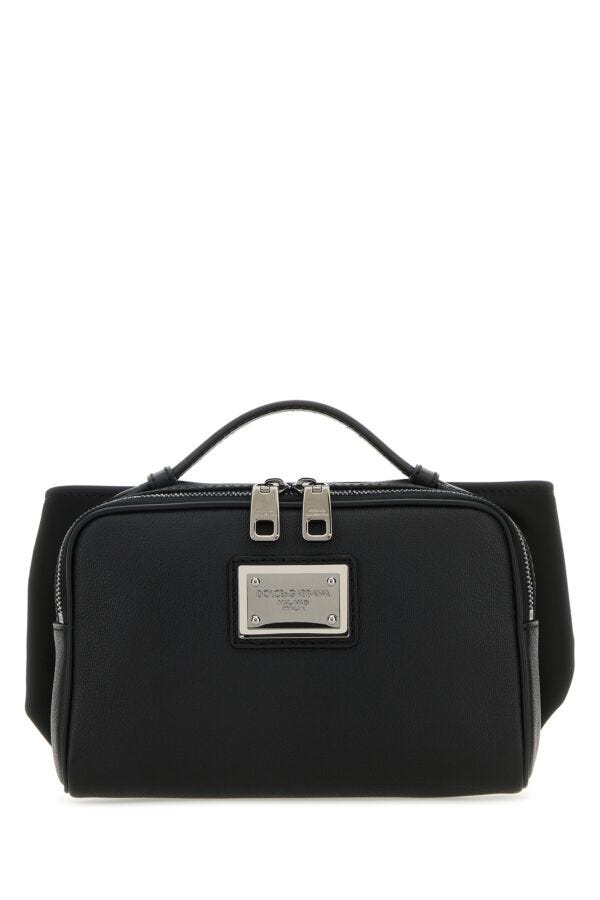 Dolce & Gabbana Man Black Leather And Nylon Belt Bag