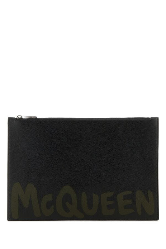 Alexander Mcqueen Man Black Leather Clutch