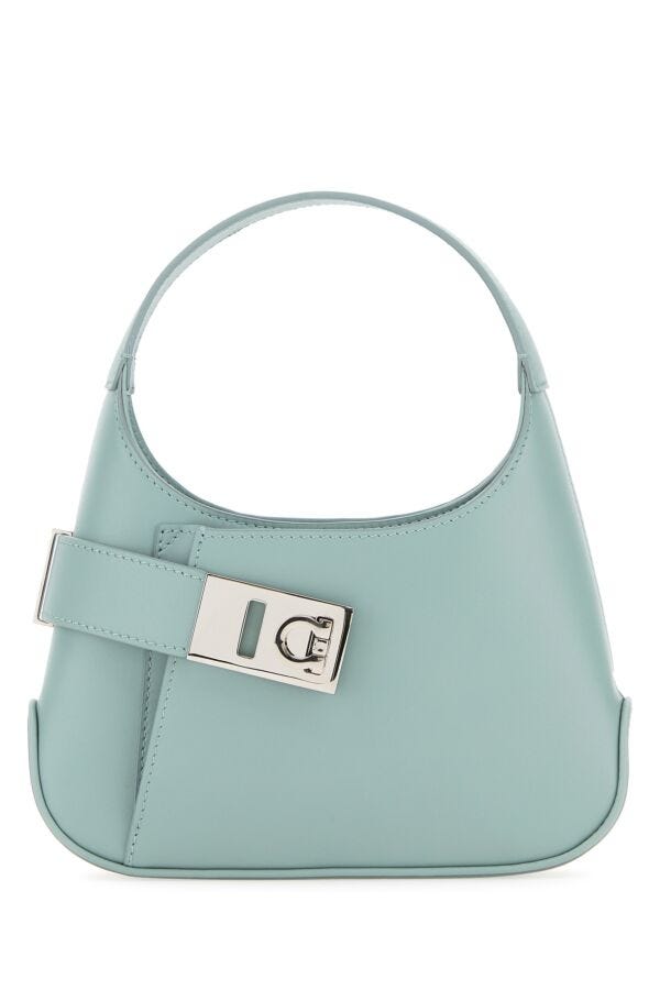 Salvatore Ferragamo Woman Powder Blue Leather Hobo Mini Handbag