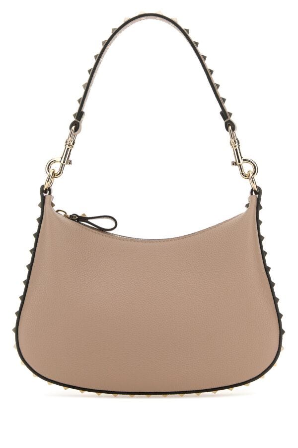 Valentino Garavani Woman Antiqued Pink Leather Small Hobo Rockstud Shoulder Bag