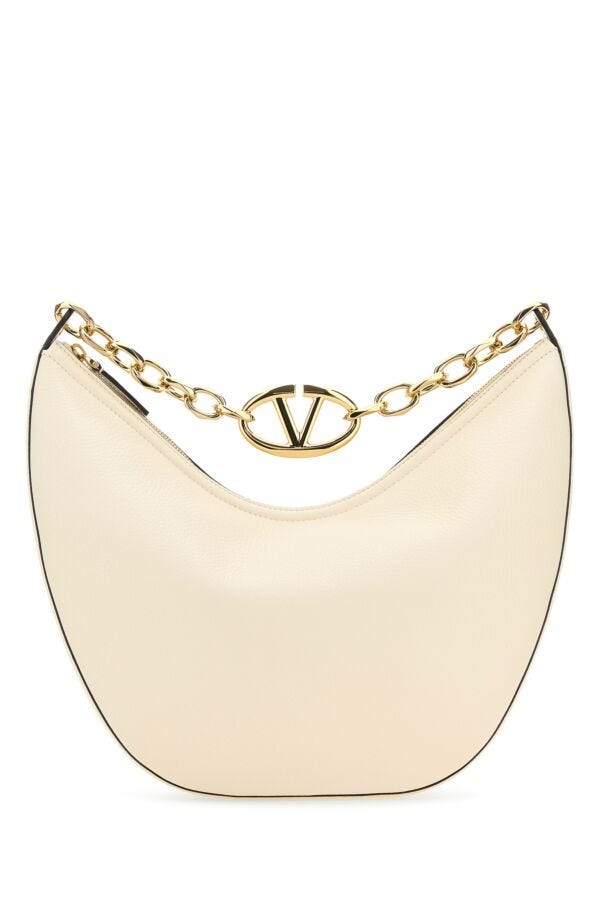 Valentino Garavani Woman Ivory Leather Medium Hobo Vlogo Moon Shoulder Bag