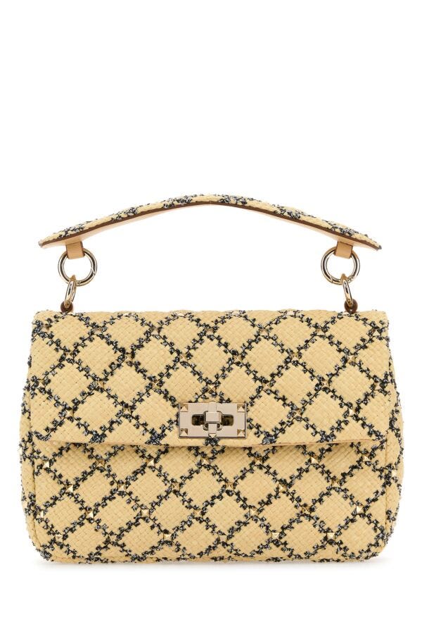 Valentino Garavani Woman Raffia Rockstud Handbag
