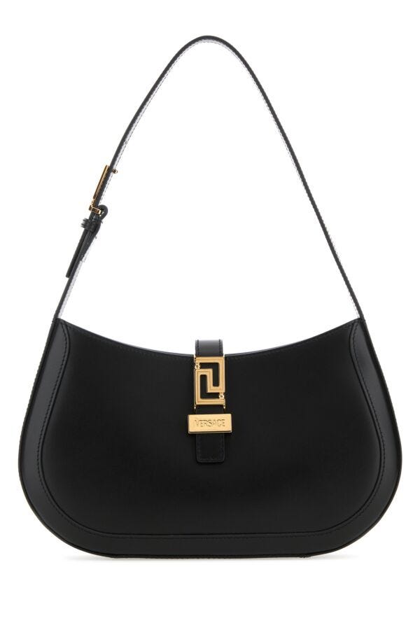 Versace Woman Black Leather Greca Goddess Shoulder Bag