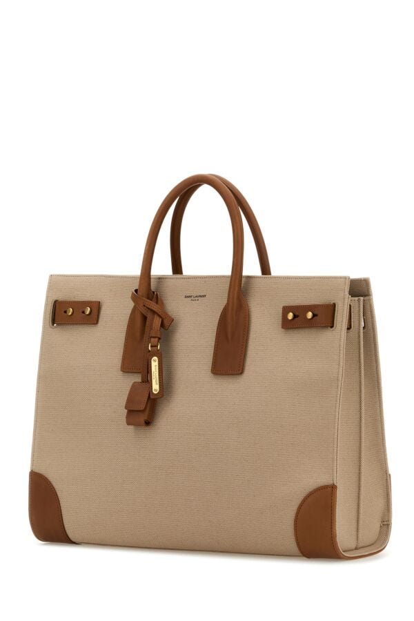 Saint Laurent Man Two-Tone Canvas And Leather Large Sac De Jour Handbag