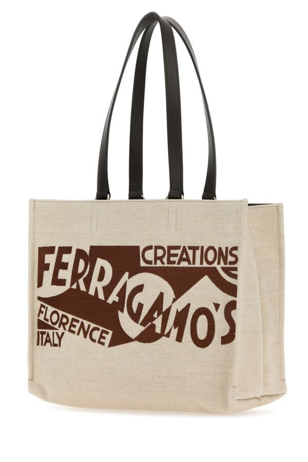 Salvatore Ferragamo Woman Sand Canvas Shopping Bag