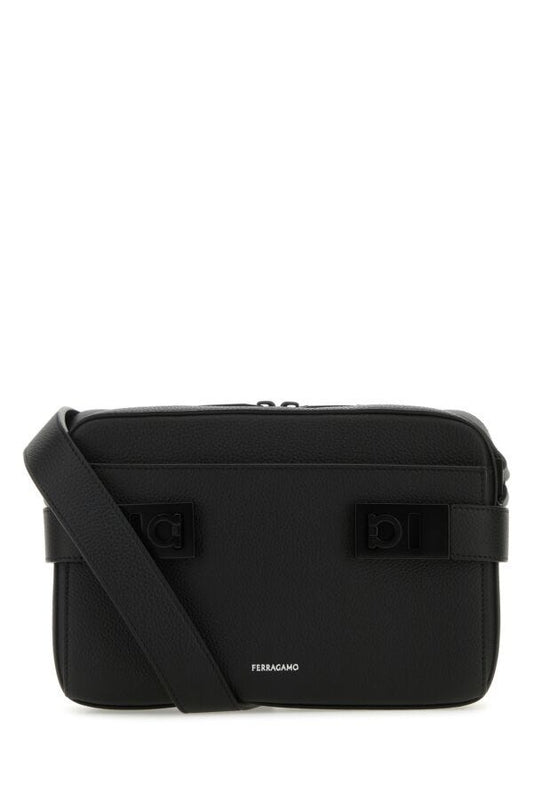 Salvatore Ferragamo Man Black Leather Crossbody Bag