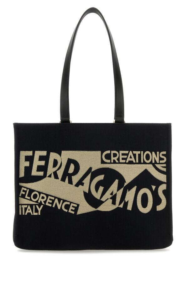 Salvatore Ferragamo Woman Black Canvas Shopping Bag