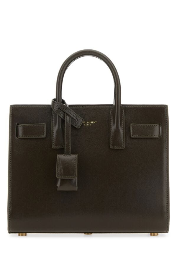 Saint Laurent Woman Dark Green Leather Nano Sac De Jour Handbag