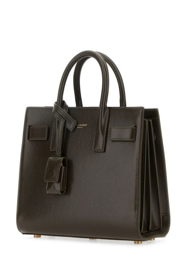 Saint Laurent Woman Dark Green Leather Nano Sac De Jour Handbag