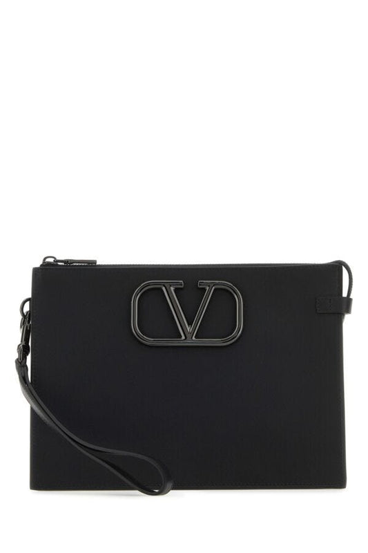 Valentino Garavani Man Black Leather Vlogo Clutch