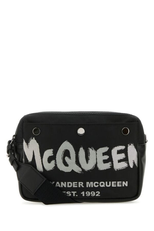 Alexander Mcqueen Man Black Fabric Mcqueen Graffiti Crossbody Bag