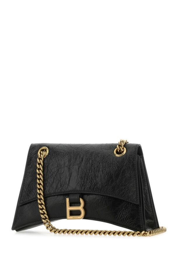 Balenciaga Woman Black Leather Small Crush Shoulder Bag