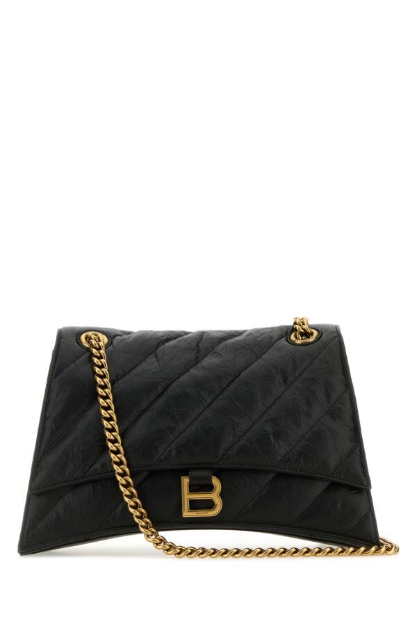 Balenciaga Woman Black Leather Medium Crush Shoulder Bag