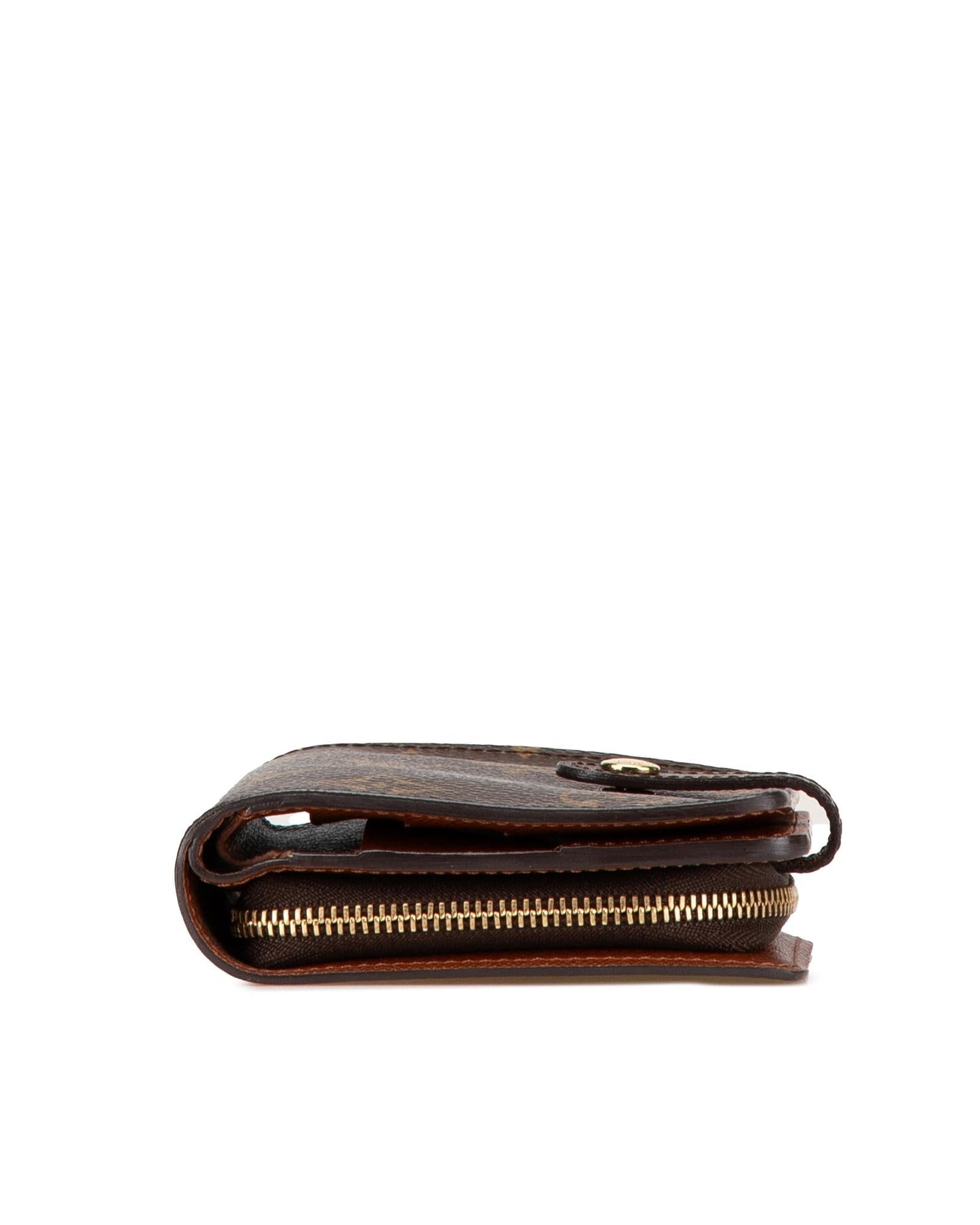 Monogram Bi-Fold Wallet with Snap Closure and Interior Zip Compartment