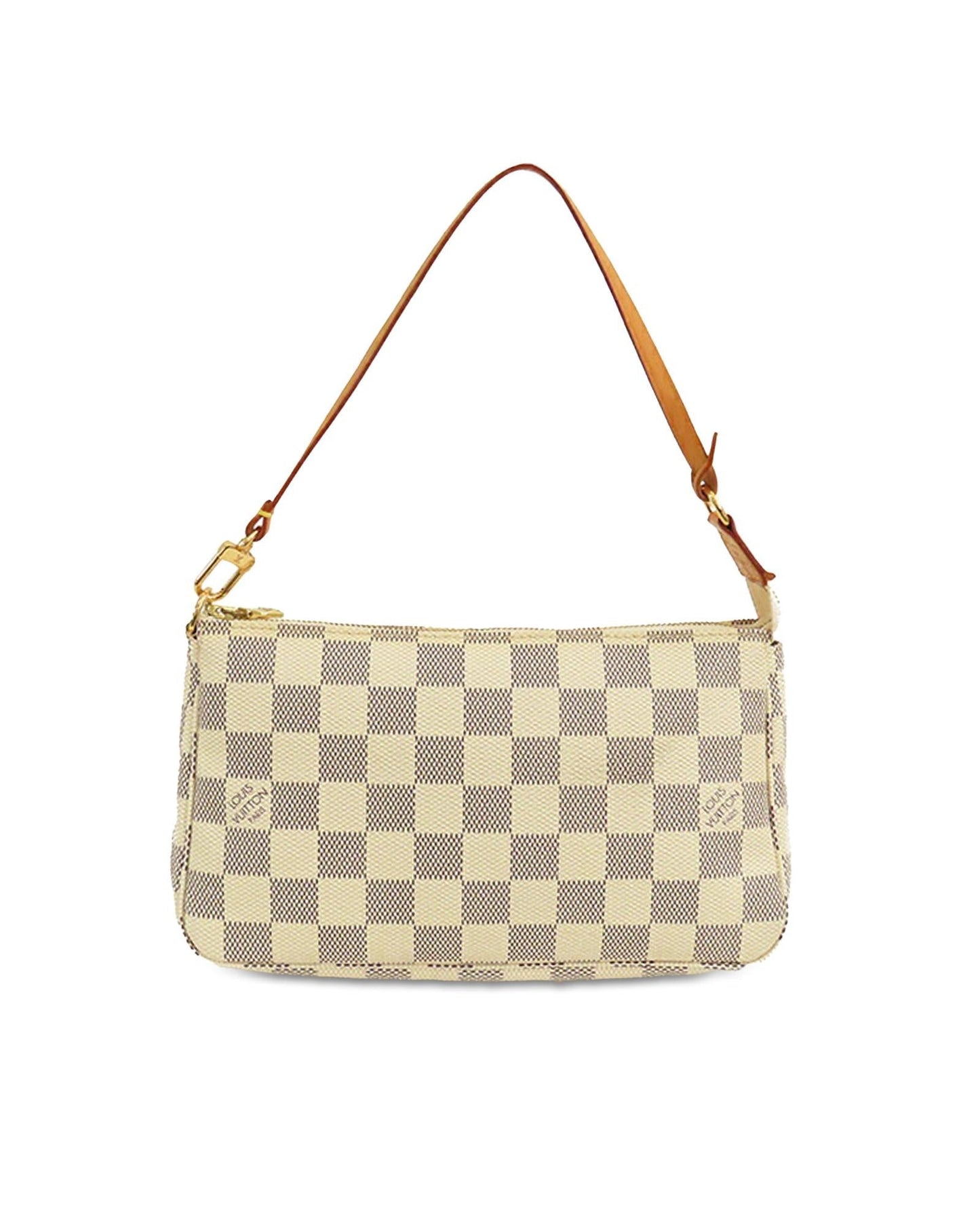 Damier Azur Canvas Pochette with Vachetta Leather Strap and Zip Closure