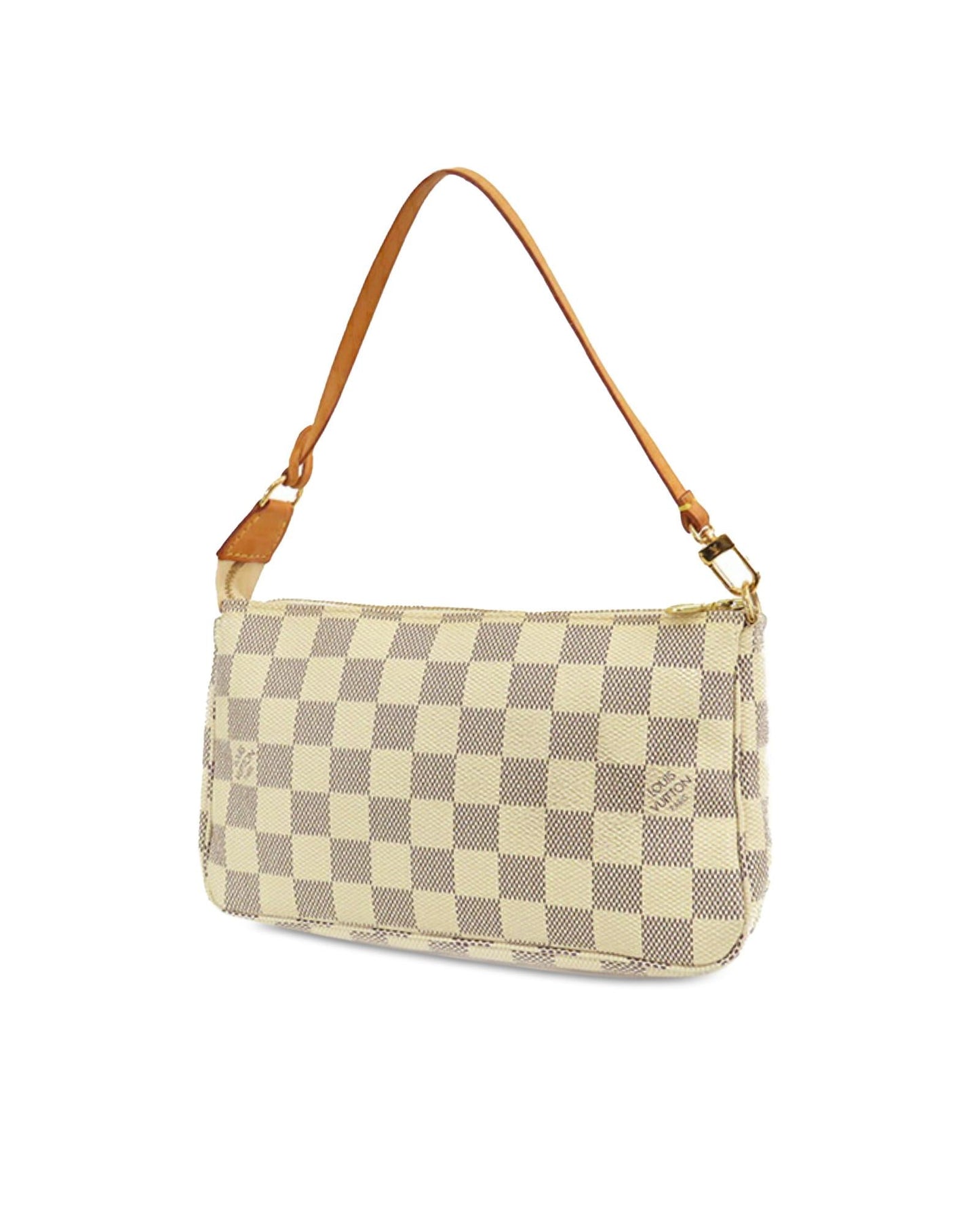 Damier Azur Canvas Pochette with Vachetta Leather Strap and Zip Closure