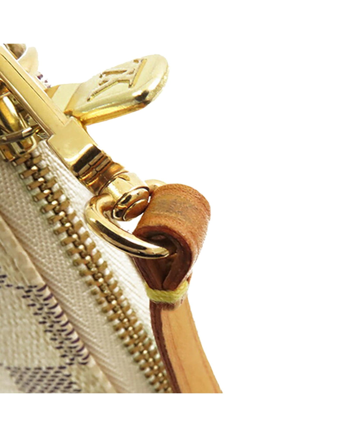 Damier Azur Canvas Pochette with Vachetta Leather Strap and Zip Closure
