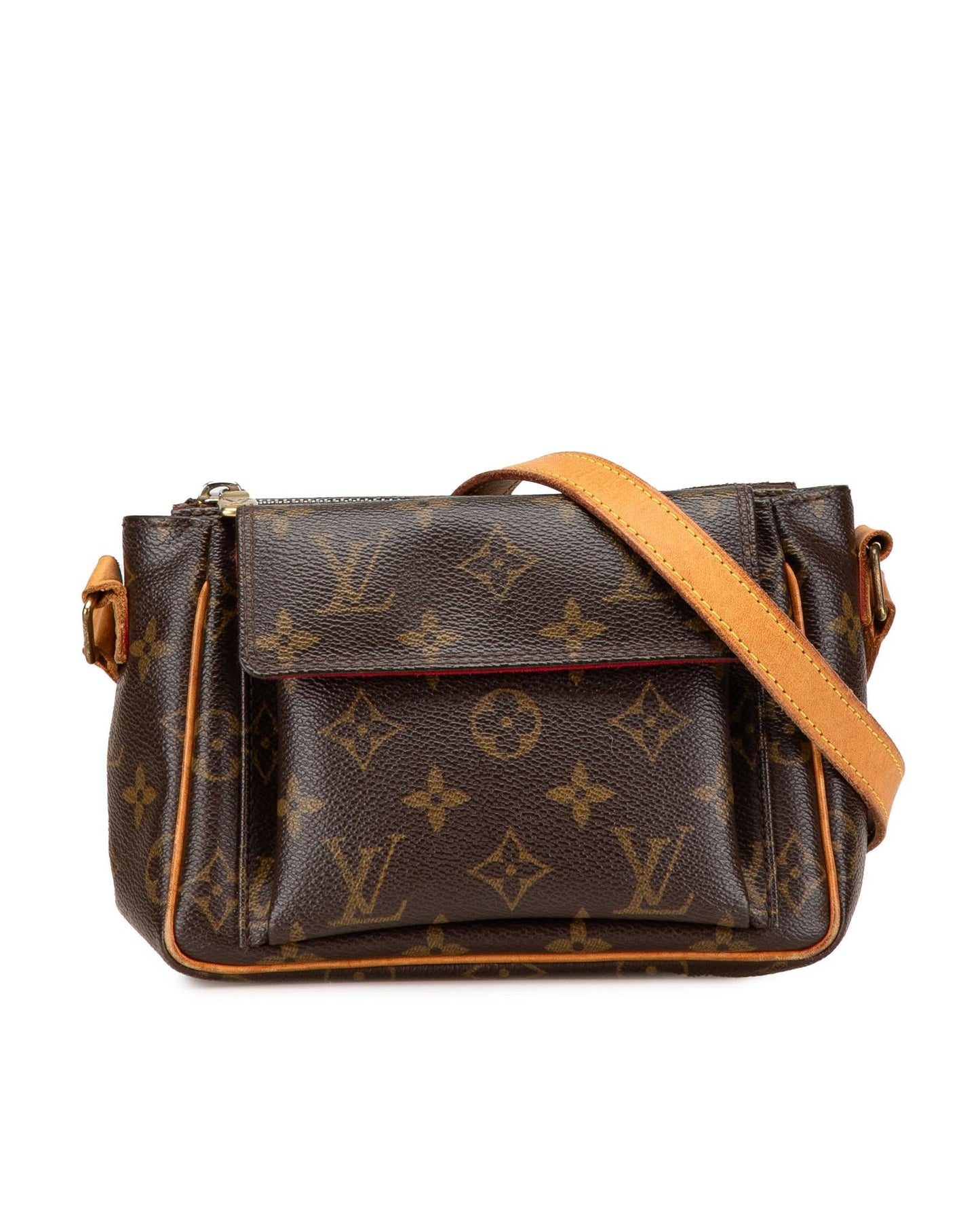Monogram Canvas Shoulder Bag with Vachetta Leather Trim and Front Flap Pocket