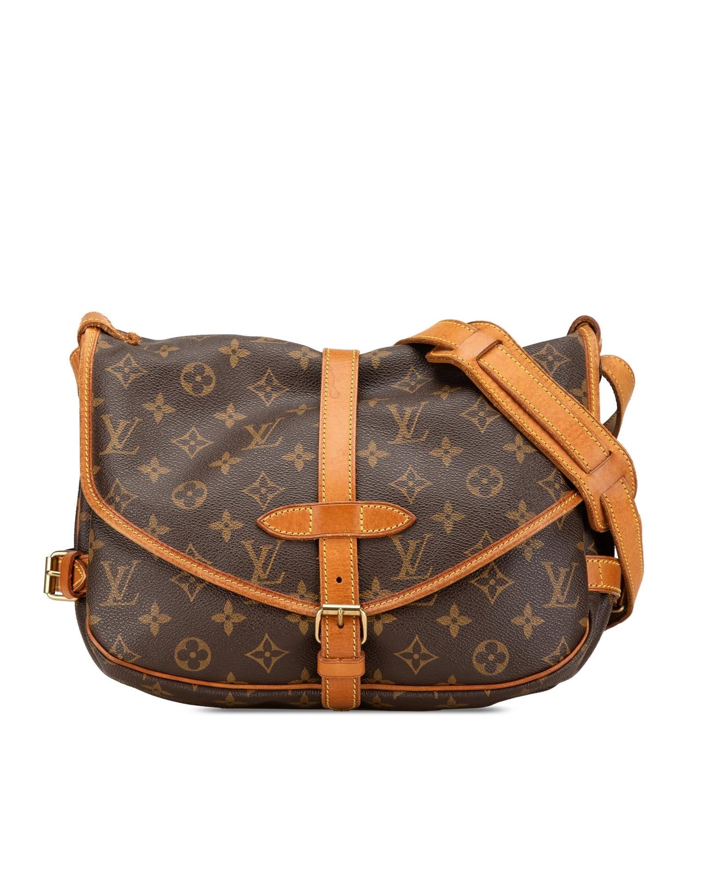 Monogram Canvas Shoulder Bag with Leather Trim and Double Compartments