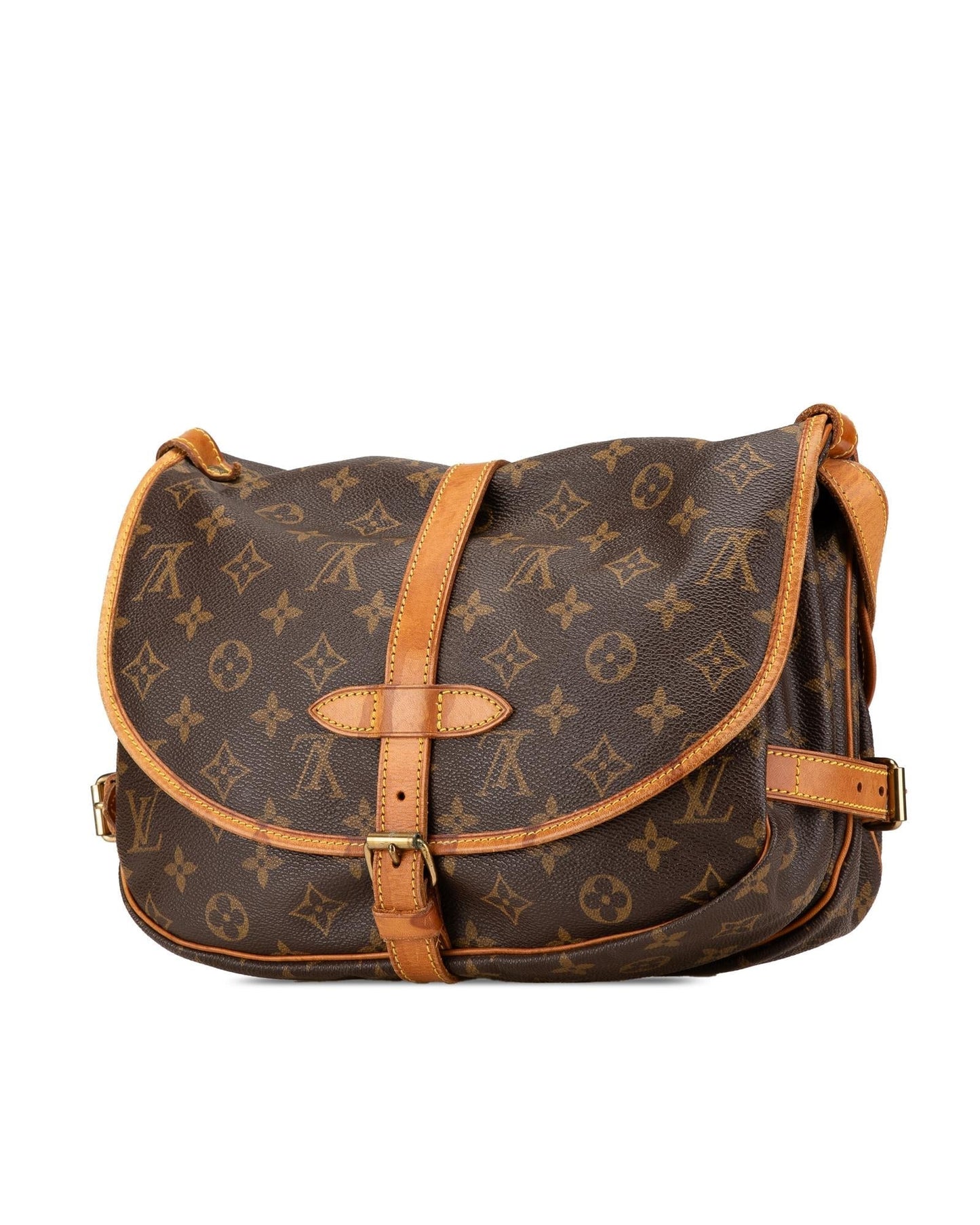 Monogram Canvas Shoulder Bag with Leather Trim and Double Compartments
