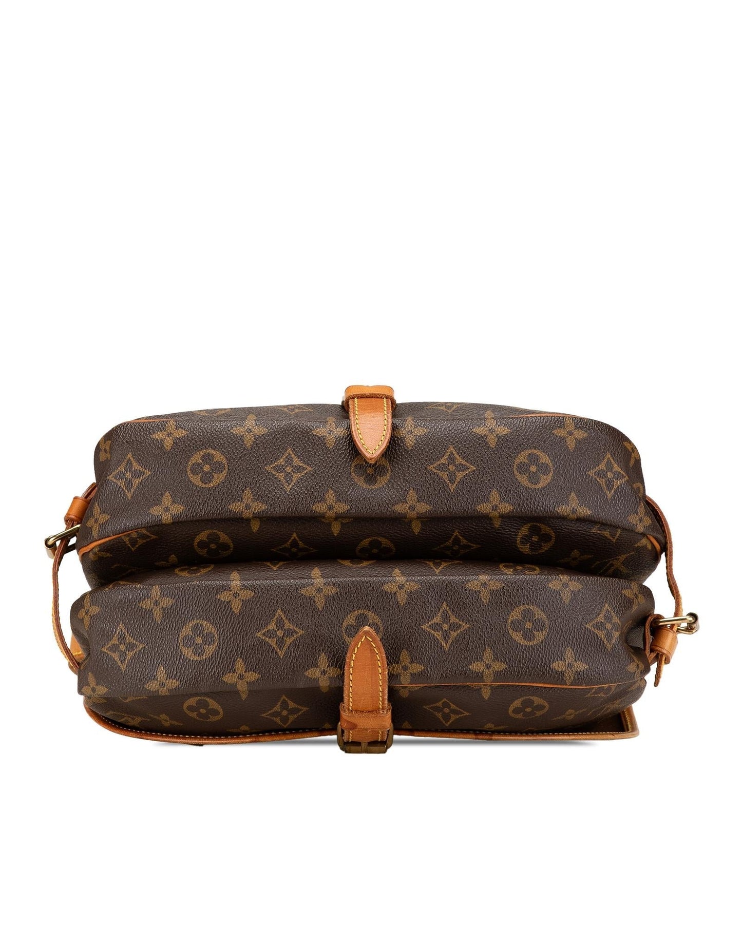Monogram Canvas Shoulder Bag with Leather Trim and Double Compartments