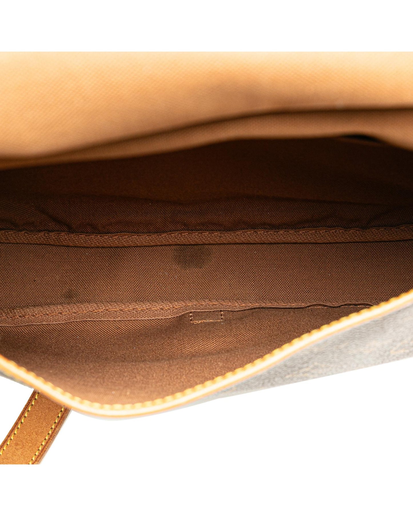 Monogram Canvas Shoulder Bag with Leather Trim and Double Compartments