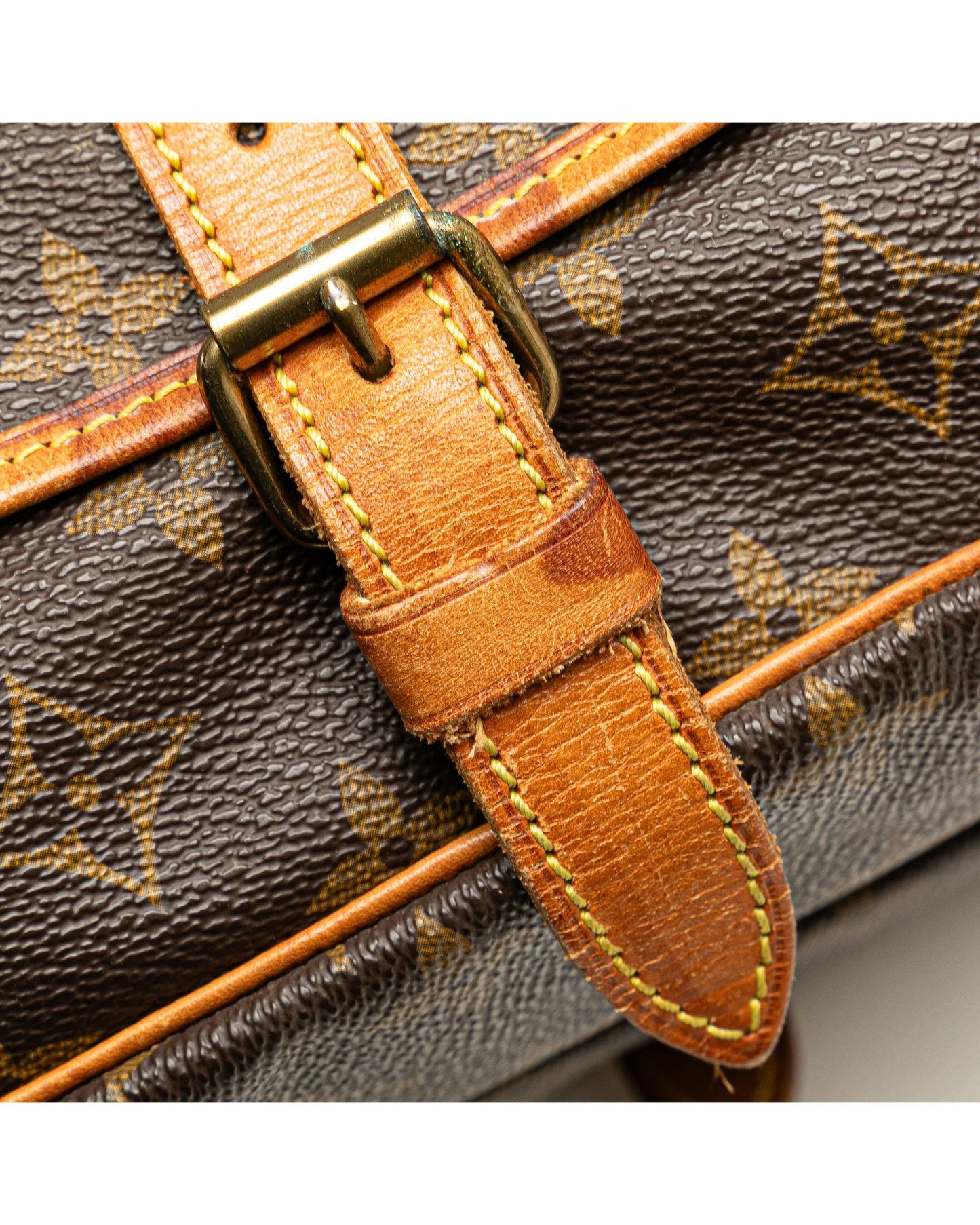 Monogram Canvas Shoulder Bag with Leather Trim and Double Compartments