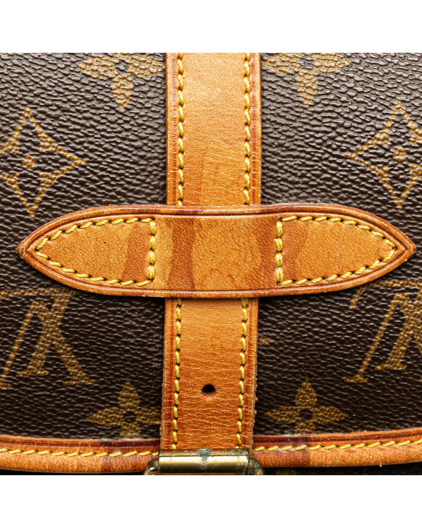 Monogram Canvas Shoulder Bag with Leather Trim and Double Compartments
