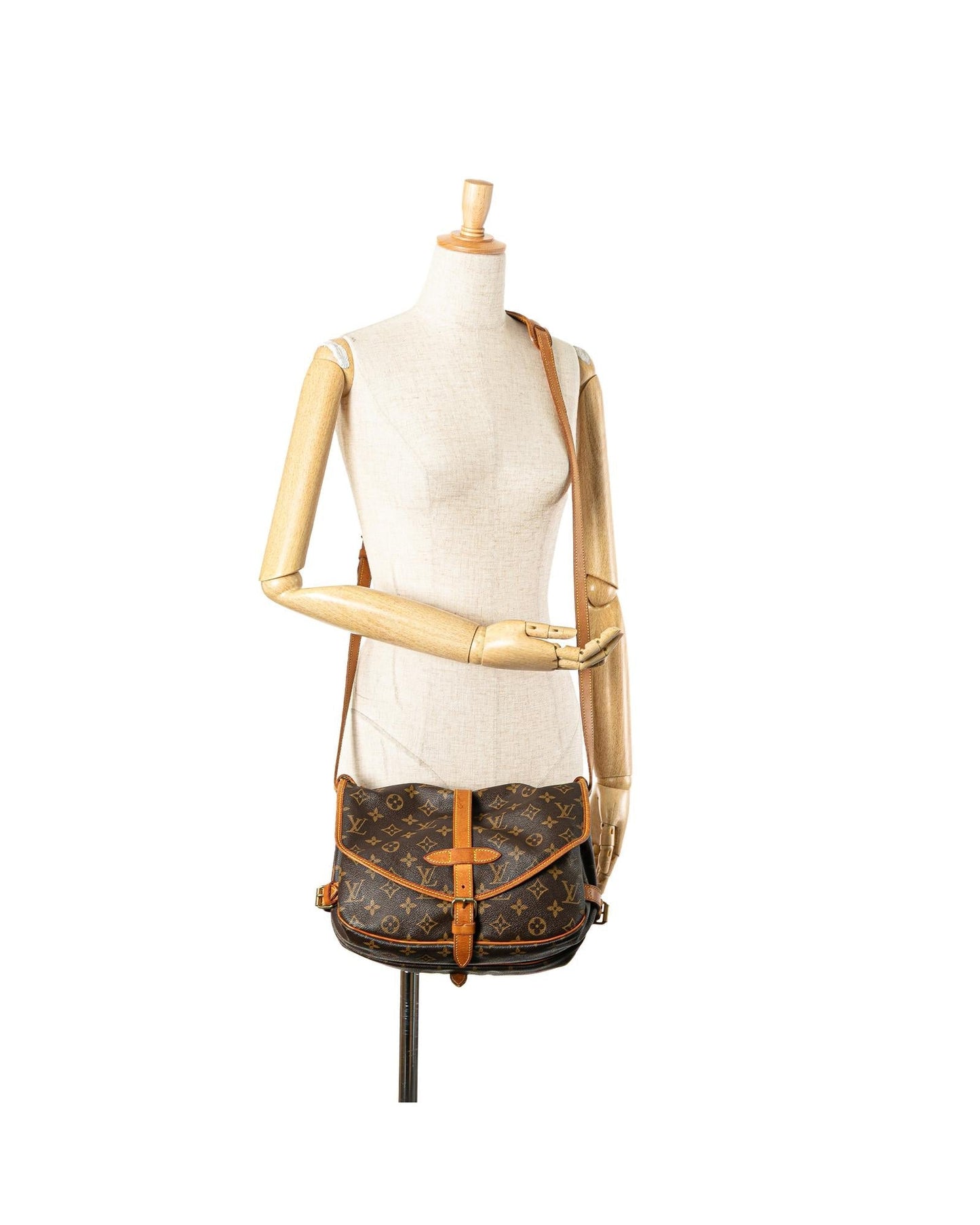 Monogram Canvas Shoulder Bag with Leather Trim and Double Compartments
