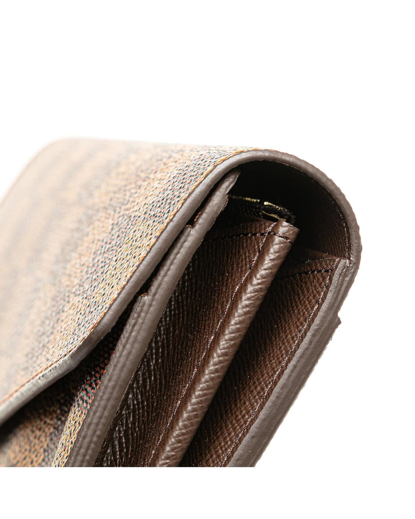 Damier Ebene Canvas Wallet with Snap Button Closure and Multiple Pockets