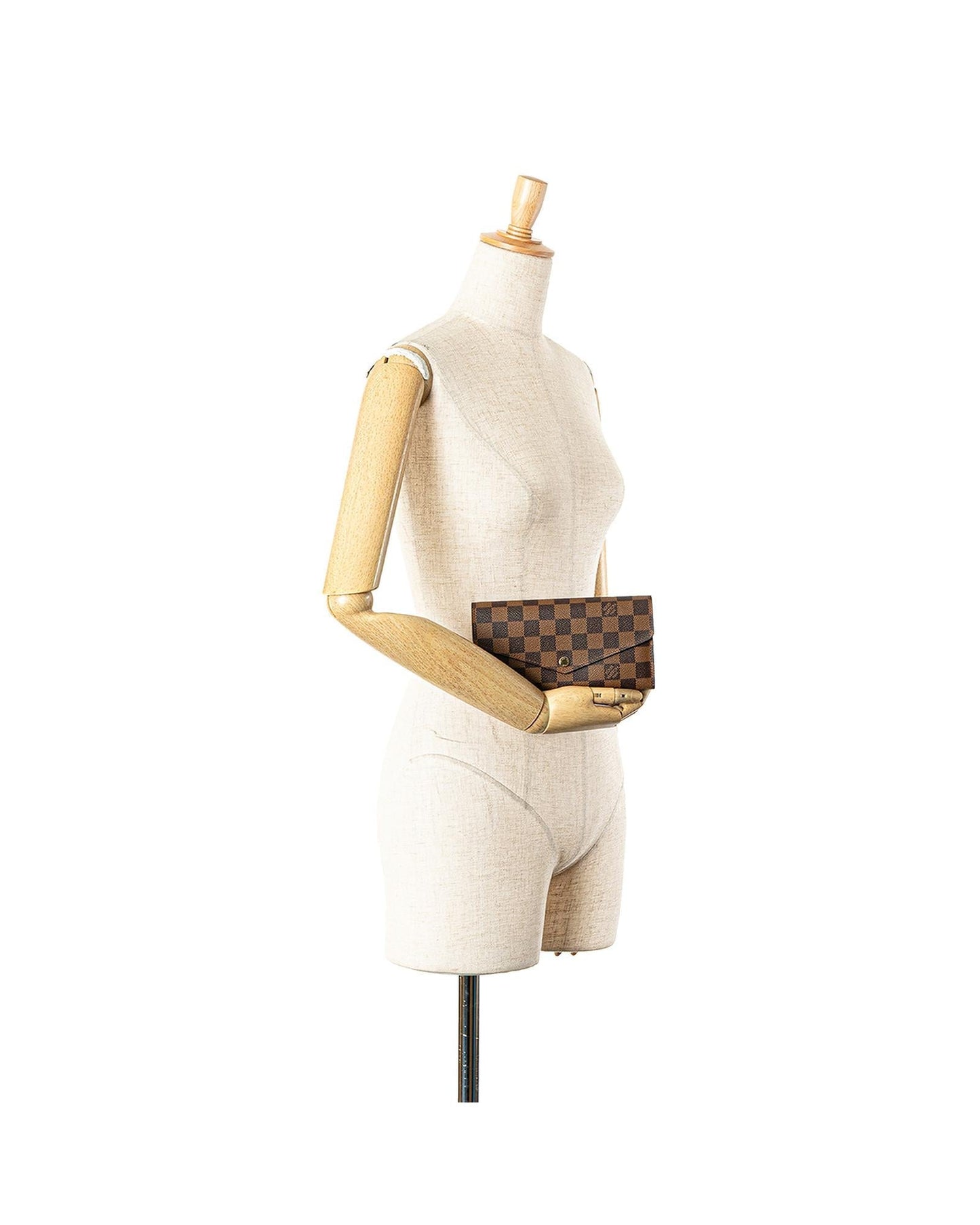 Damier Ebene Canvas Wallet with Snap Button Closure and Multiple Pockets