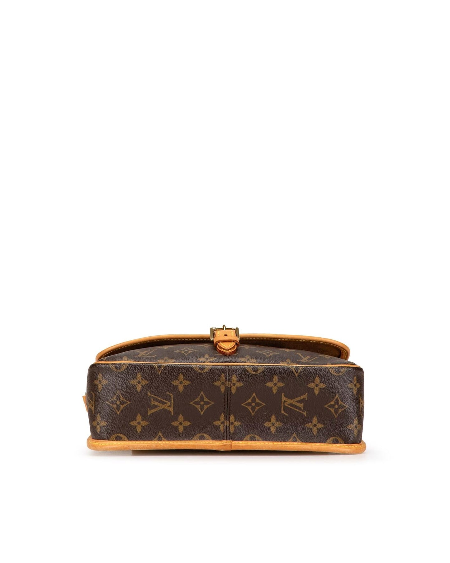 Monogram Canvas Crossbody Bag with Leather Trim and Buckle Closure